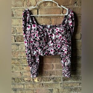 Bar III Floral Blouse - Black and Pink